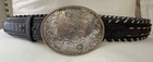 Vtg Western Tooled Leather Belt  925 Sterling Silver Plated Buckle Dun Dee 38