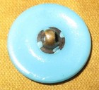 Antique Victorian Art Nouveau Blue Glass Button - Black Incised Allover Pattern 