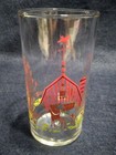 Pair Vintage Mid Century Federal Drinking Glasses Farm Scene