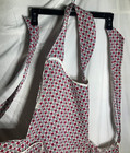 Vntg Handmade Waist Tie Heart Pocket Kitchen Full Apron Red   White   Gray