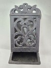 Vintage Cast Iron Hanging Wall Mounted Match Stick Box Safe Toothpick Holder Lid