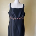 Vintage Y2k Ann Taylor Black Silk Floral Embroidered Midi Dress Size 14