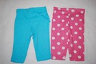 Baby Girls 2 Lot Knit Leggings Turquoise Ruffle Butt Pink Polka Dot Size 0-3 Mo
