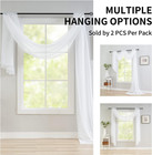 2 Panels White Sheer Scarf Valance Curtains For Windows 216 Inches Long - Sheer