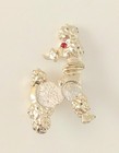 Vintage Gold   Silver Poodle Brooch Cartouche Design With Red Rhinestones Eye 1