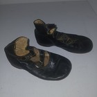 Antique Victorian Edwardian Child Black Leather Buckle Shoes 6 