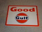 Vintage Good Gulf Gasoline Dog Ears 11  Porcelain Metal Gas Oil Advertising Sign