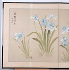 Japanese Byobu  blue   White Irises  4-panel Folding Screen Very Good  Condition