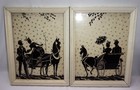 Vintage Convex Silhouette Reverse Painted Pictures People horse Buggy children