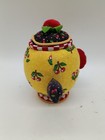 Mary Engelbreit Small Yellow   Black Cherry Fruit Theme Tea Pot Pincushion