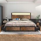 Queen Size Bed Frame Metal Platform Bed With Storage Drawers Headboard Usb Ports