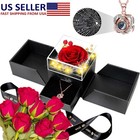 Preserved Real Rose Box Eternal Rose Flower With Necklace Red Rose Gift Box New