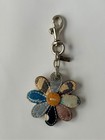 Coach Patchwork Daisy Flower Bag Charm Keychain Leather Silver Tone Clip Fob