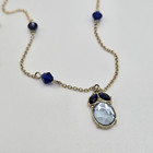 Necklace Earring Set Blue Oval Rhinestones Goldtone Sparkly Classic Dainty New