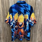 Vintage 2001 Dragon Ball Z Anime Goku Vegeta Trunks Aop Button Up Shirt Blue Xl