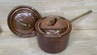 Vintage Hammered Copper Stock Pot Long Brass Handles Tin Lined 9 1 4  W  2 Lids