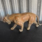 Vintage Hand-crafted Leather Wrapped Tiger Figurine Glass Eyes Large Figure