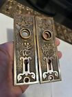 Pair  2  Antique Mallory Wheeler Arabic 5 1 4    Cast Brass Door Knob Back Plate