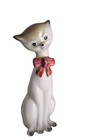 Vtg  60 s  Long Necked Ceramic Porcelain White Cat Figurine- Unmarked