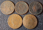 Lot Of 5 Large Cents 1846 1826  1839  1848 1833  Coronet Head braided Hair Cents