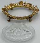 Vintage Trinket Soap Dish Matson Vanity Ormolu Gold   Glass Rose Leaf As Is