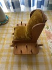 Vtg Wooden Pin Cushion Rocking Chair Sewing Thread Spool   Scissor Holder