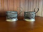 Vintage Set Of 2 Cup Holders Ussr Podstakannik Russian Tea Cup Holder