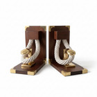Handmade Wooden Bookends With Nautical Rope And Brass Accents - Nautical Decor