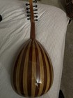 Wooden Oud Folk Instrument Brown Beige Striped Back Decorative Sound Holes