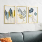 Gold Leaf Metal Wall Decor Modern Wall Art Home Decor Set Of 3 For Living Room