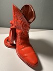 Vintage Frankoma Pottery - Flame Red Cowboy Boot  Horseshoes Planter Decor Read