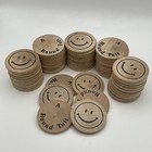 Vintage A Round Tuit Wooden Nickels Lot Of 56 Smiley Face Novelty Token Chips