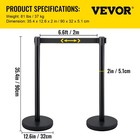 Vevor 6pcs Black Belt Stanchion Posts Stand Rope Retractable Crowd Barrier