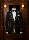 Black Men s Suits Peak Lapel Gold Applique Formal Wedding Groom Tuxedo 2pieces