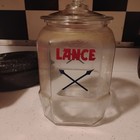 1930s Large Vintage Lance Cracker Cookie Jar  8-sided With Glass Embossed Lid