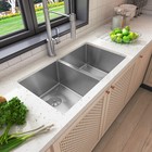 Sinber 32  Undermount Double Bowl 304 Stainless Steel Kitchen Sink Hu3219d-s-16e