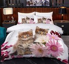  Cat Comforter Set Size For Kids Pink Flowers Cats 3pcs Bedding Set Twin White