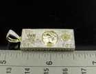 10k Yellow Gold Fn Lab Created Diamond One Hundred Dollar Bill Pendant 1 6  Inch