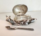 Vintage Zinc Alloy Snail Butter Cavier Dish With Glass Insert   Spoon Art Deco