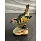 Vintage Hand Painted Ceramic Bird Figurine Green Yellow Songbird Collectible