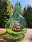 Antique Green Glass  Bottle Hand Blown Painted