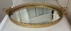 Vintage Gold Ormolu Floral Oval Mirror Vanity Tray Filigree Hollywood Regency