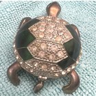 Vintage Rhinestone Trinket Box Paper Weight Turtle Enamel Gold Tone 2 5x1 75 