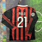 Pirlo  21 Ac Milan 2009 2010 Long Sleeve Home Jersey   Retro Men   s Shirt   New