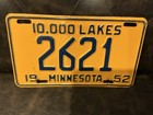 1952 Expired Minnesota License Plate -low Number -