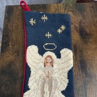 Beautiful-navy- Needle Point Christmas Stocking- White Angel And Baby Jesus 18   