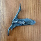 Vintage Jj Jonette Pewter Red Crowned Crane Bird Brooch Pin Silver Tone Flying