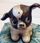 Hubley Fido Boston Terrier Puppy On Pillow Cast Iron Coin Bank Antique Original