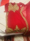 Red Chiffon Salwar Kameez With Gold Embroidery And Matching Dupatta For Women