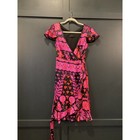 Vintage Y2k Betsey Johnson Psychedelic Silk Wrap Black Hot Pink Floral Dress 4 